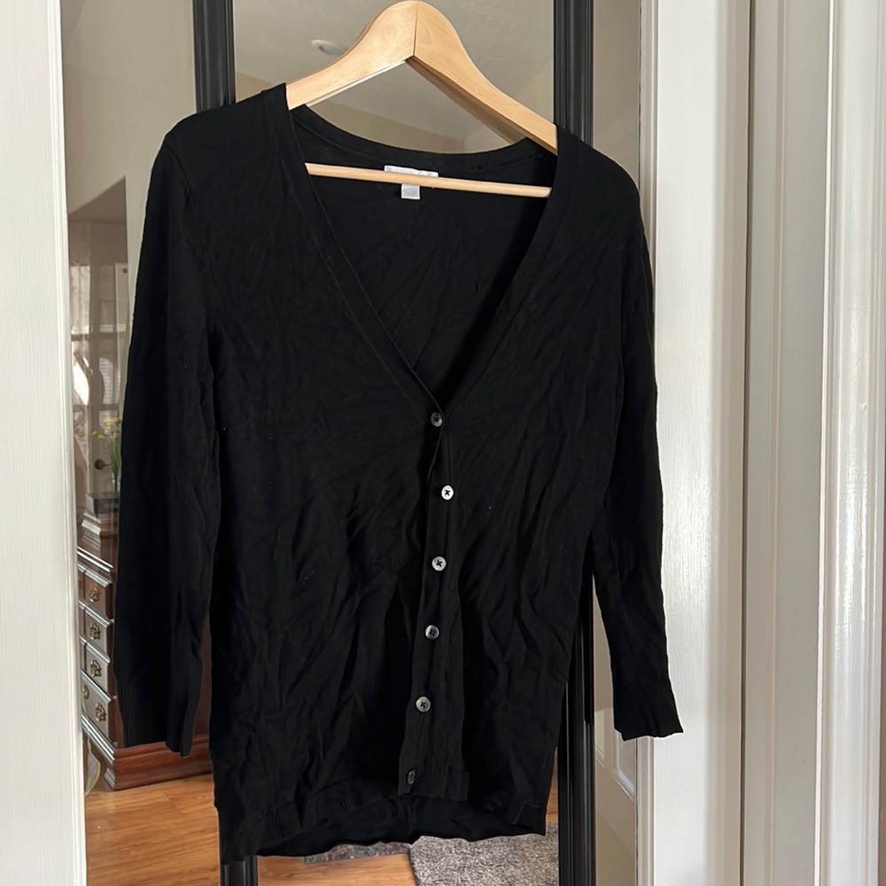 Black 3/4 sleeve cardigan sweater